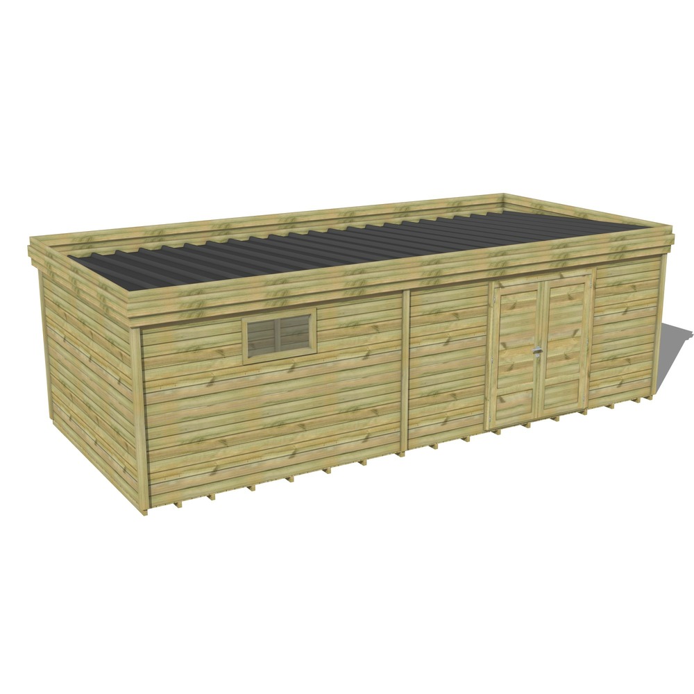 Abri de jardin bois pin traité autoclave 27mm - 8,19x3,44m / 28m2 - bac acier - plancher bois
