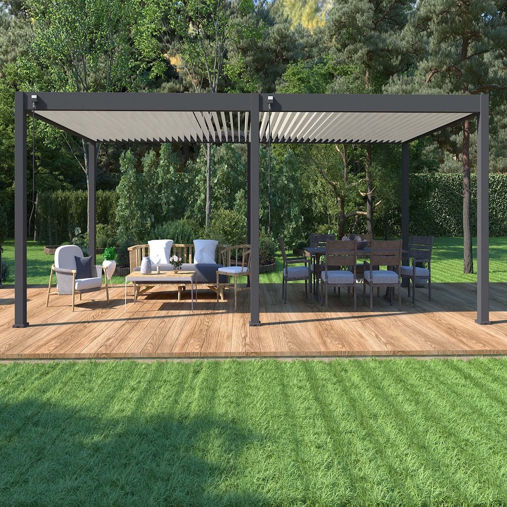 Pergola bioclimatique - ombréa - autoportante - 4x8m - anthracite blanc - vs - 400x800x258 cm