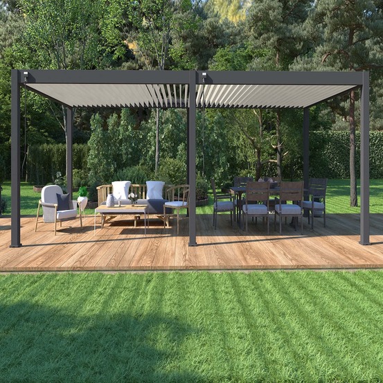 Pergola bioclimatique - ombréa - autoportante - 4x8m - anthracite blanc - vs - 400x800x258 cm