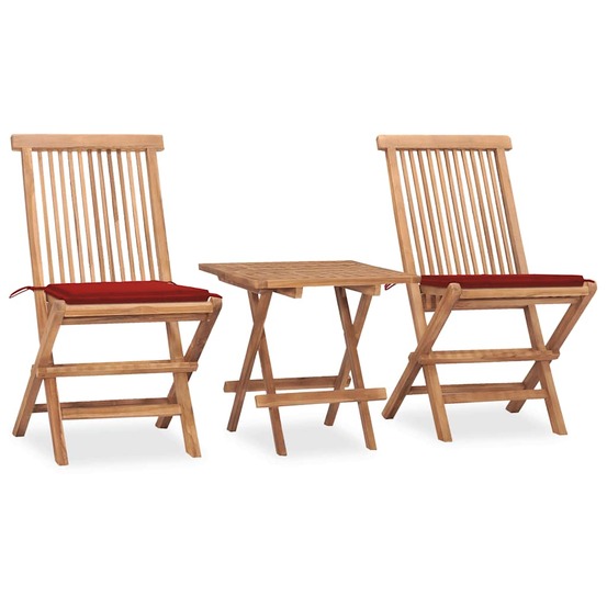 Ensemble à manger d'extérieur pliable avec coussin 3 pcs teck