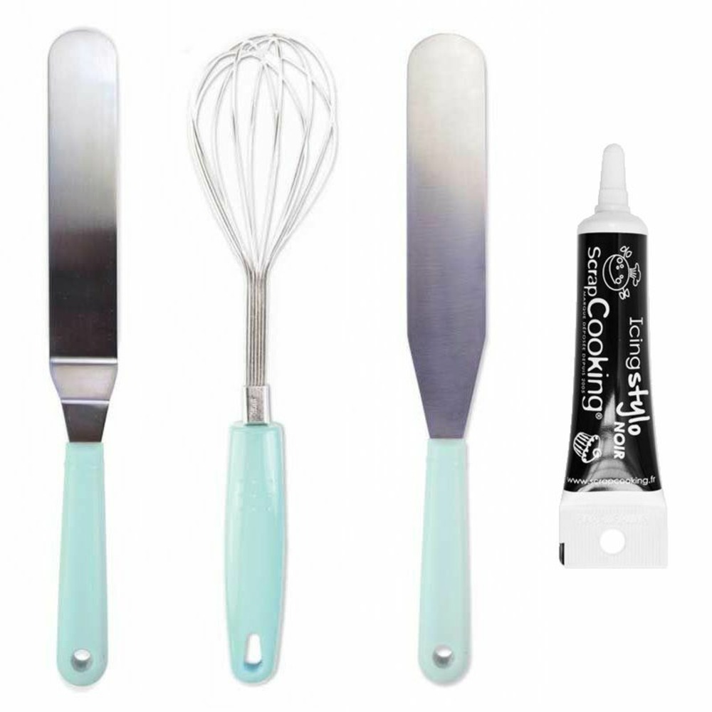 Ustensiles pâtissiers 1 fouet + 2 spatules + stylo de glaçage noir