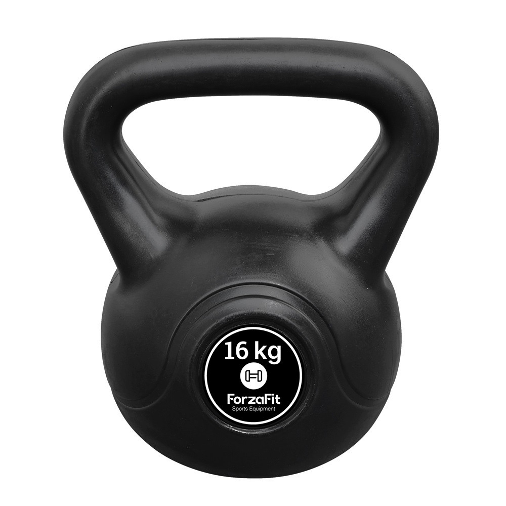 Kettlebell 16 kg - plastique - pour une utilisation intérieure et extérieure - noir