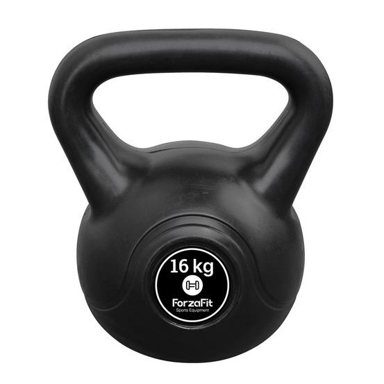 Kettlebell 16 kg - plastique - pour une utilisation intérieure et extérieure - noir