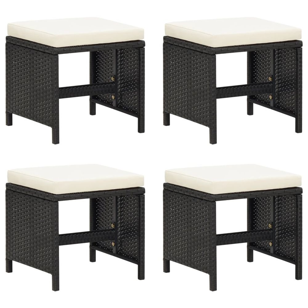 Tabourets de jardin lot de 4 avec coussins résine tressée noir