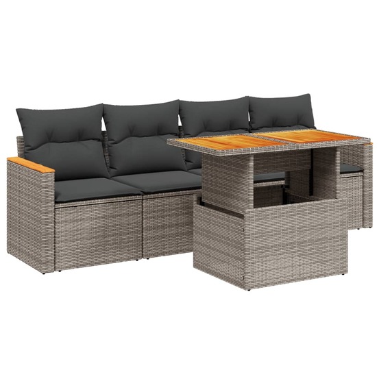 Salon de jardin 5 pcs avec coussins gris résine tressée