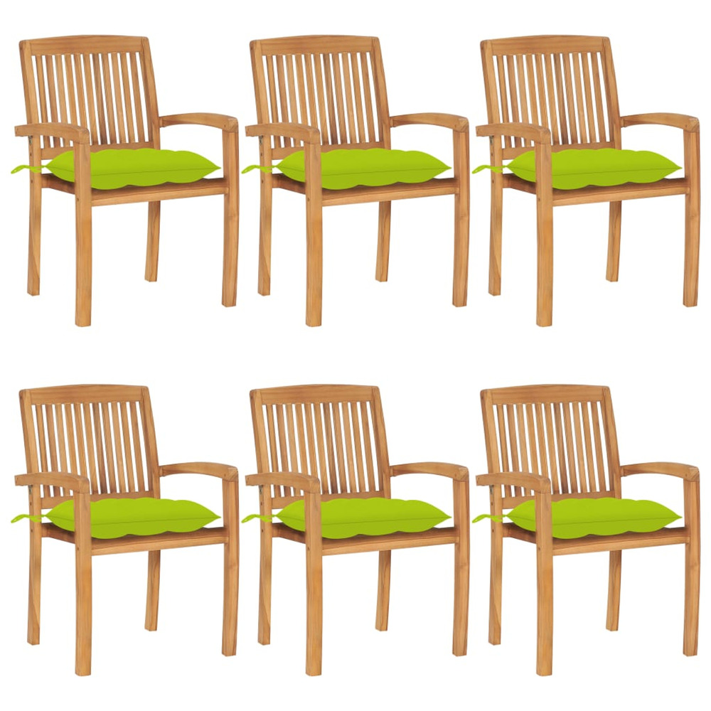 Chaises de jardin empilables avec coussins lot de 6 teck solide