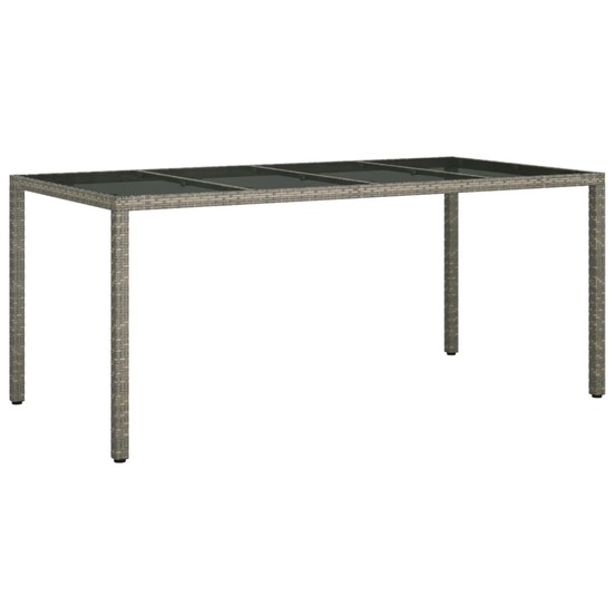 Table de jardin gris 190x90x75 cm verre trempé/résine tressée