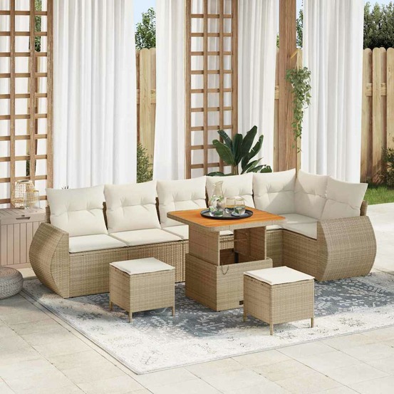 Ensemble de canapé de jardin 9 pcs beige polyrotin