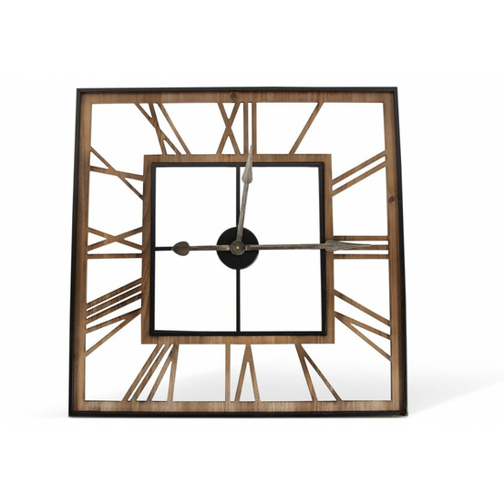 Grande horloge ancienne carré forge fer forgé marron - décoration d'autrefois