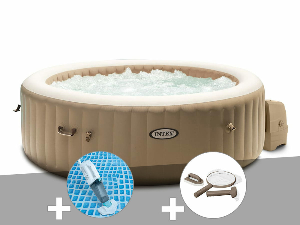 Kit spa gonflable purespa sahara rond bulles 4 places + kit d'entretien + aspir