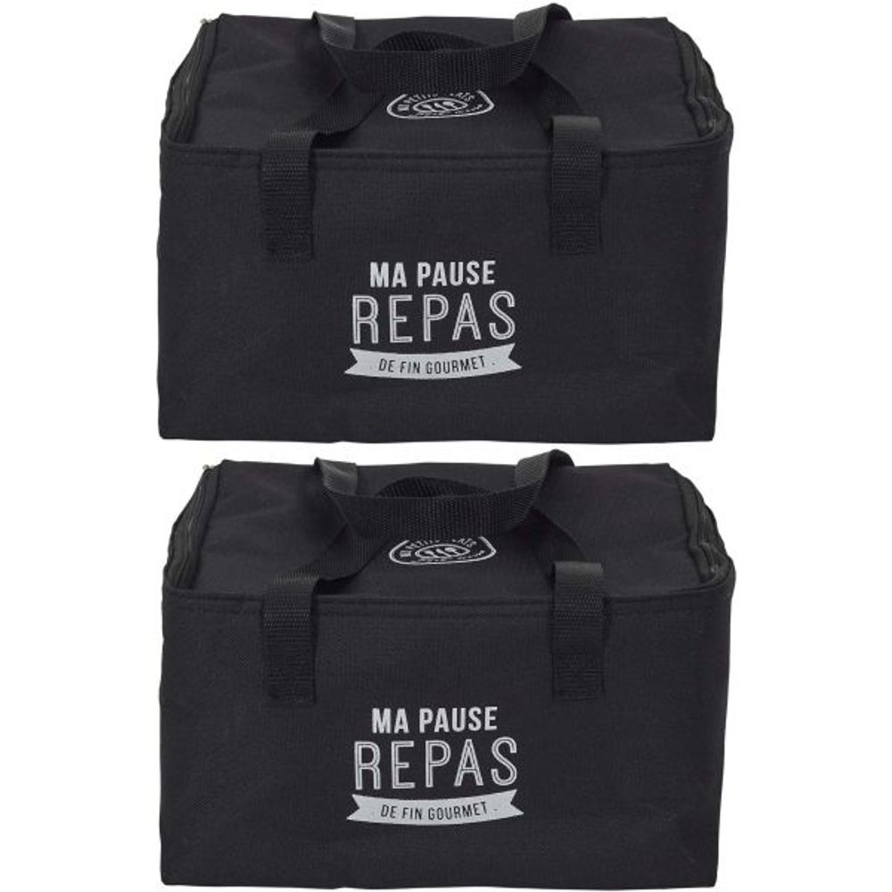 Lunch bag fraicheur 2.6 litres (lot de 2) noir inscription <<ma pause repas>>