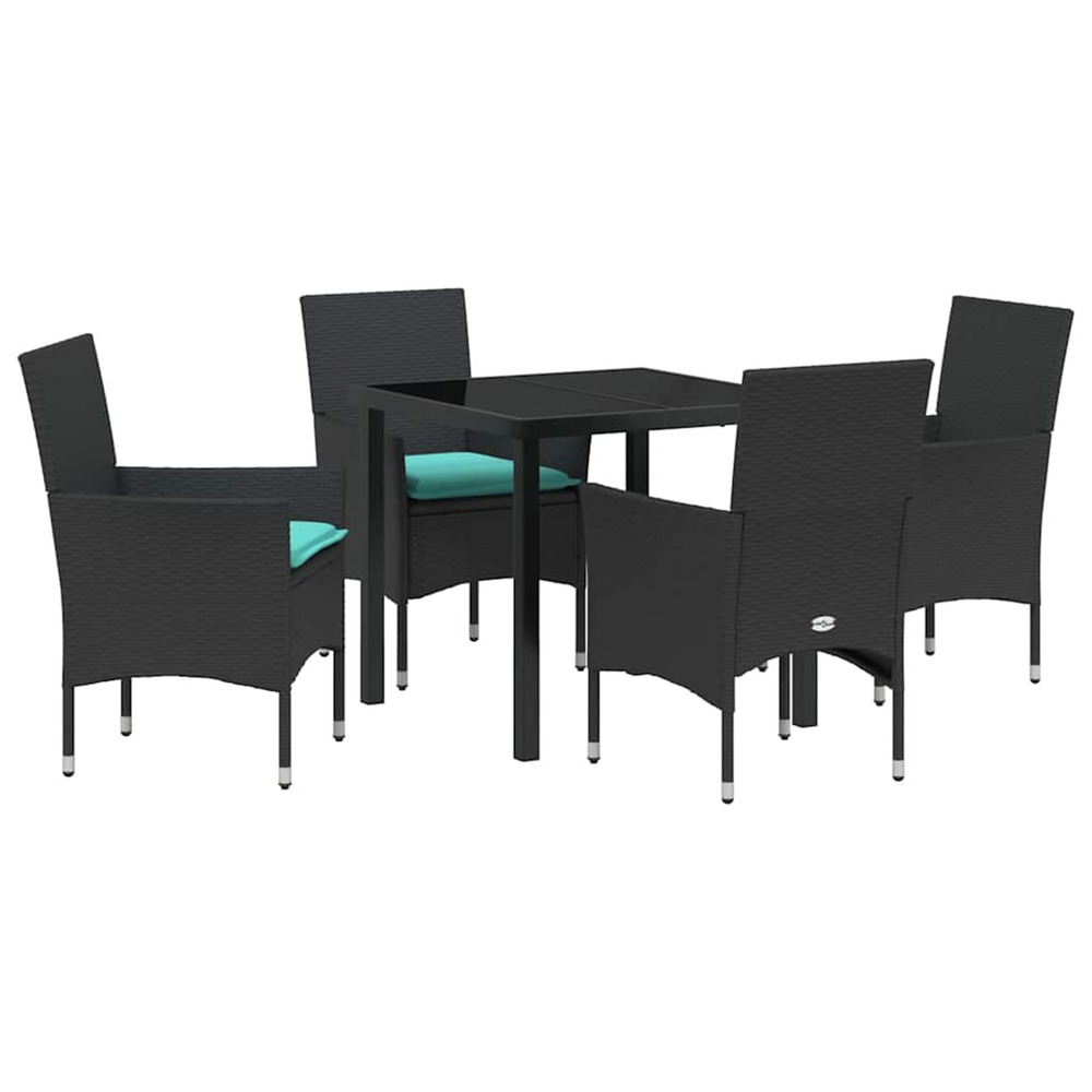 Ensemble table et chaises avec coussin 5 pcs noir rotin pe