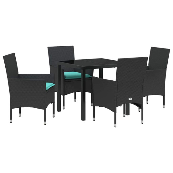 Ensemble table et chaises avec coussin 5 pcs noir rotin pe