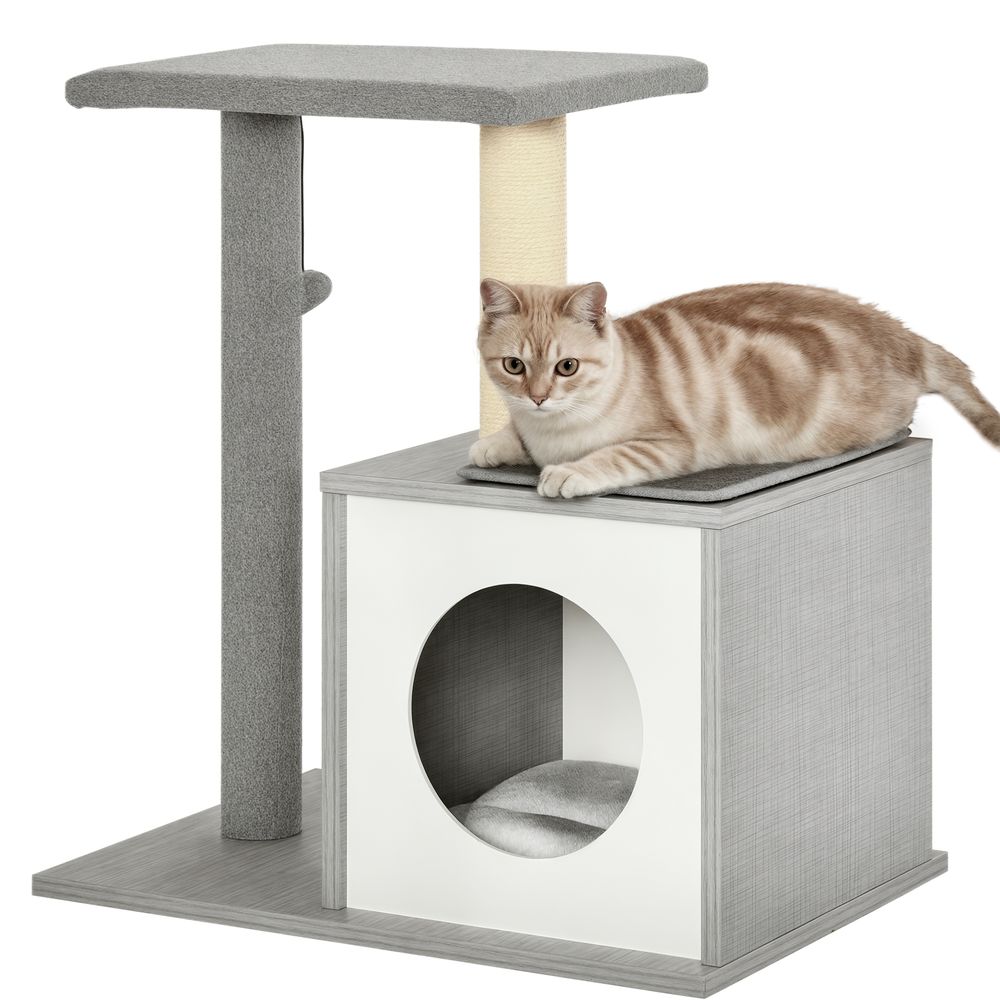 Arbre à chat compact peluche sisal chat griffoir repos 59x39x62cm gris