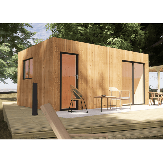 Studio de jardin locatif en bois 5,5 x 3,5 x 2,7 m avec plancher isolé / menuiseries alu k-line