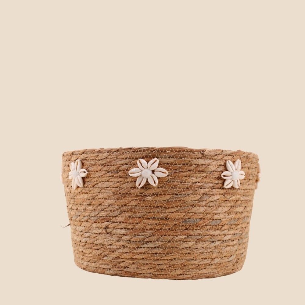 Panier en fibres naturelles détails coquillages 32cm