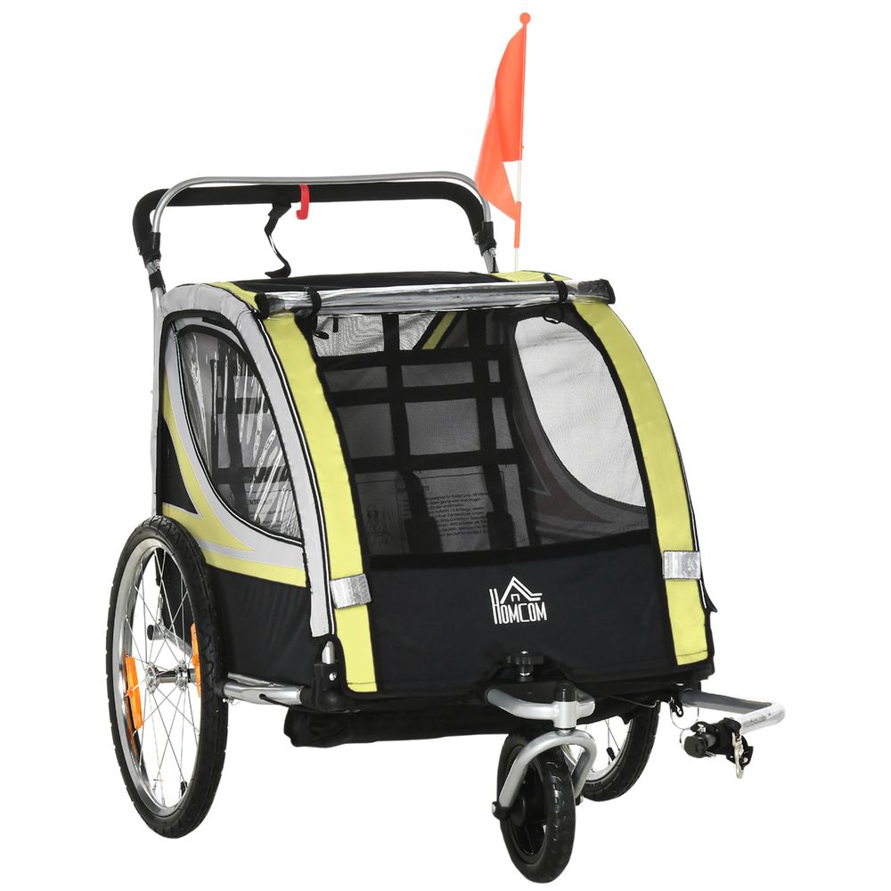 Remorque vélo enfant acier oxford promenade extérieure 2 en 1 avec freins 142cm jaune