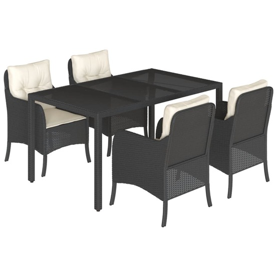 Ensemble à manger de jardin coussins 5pcs noir résine tressée