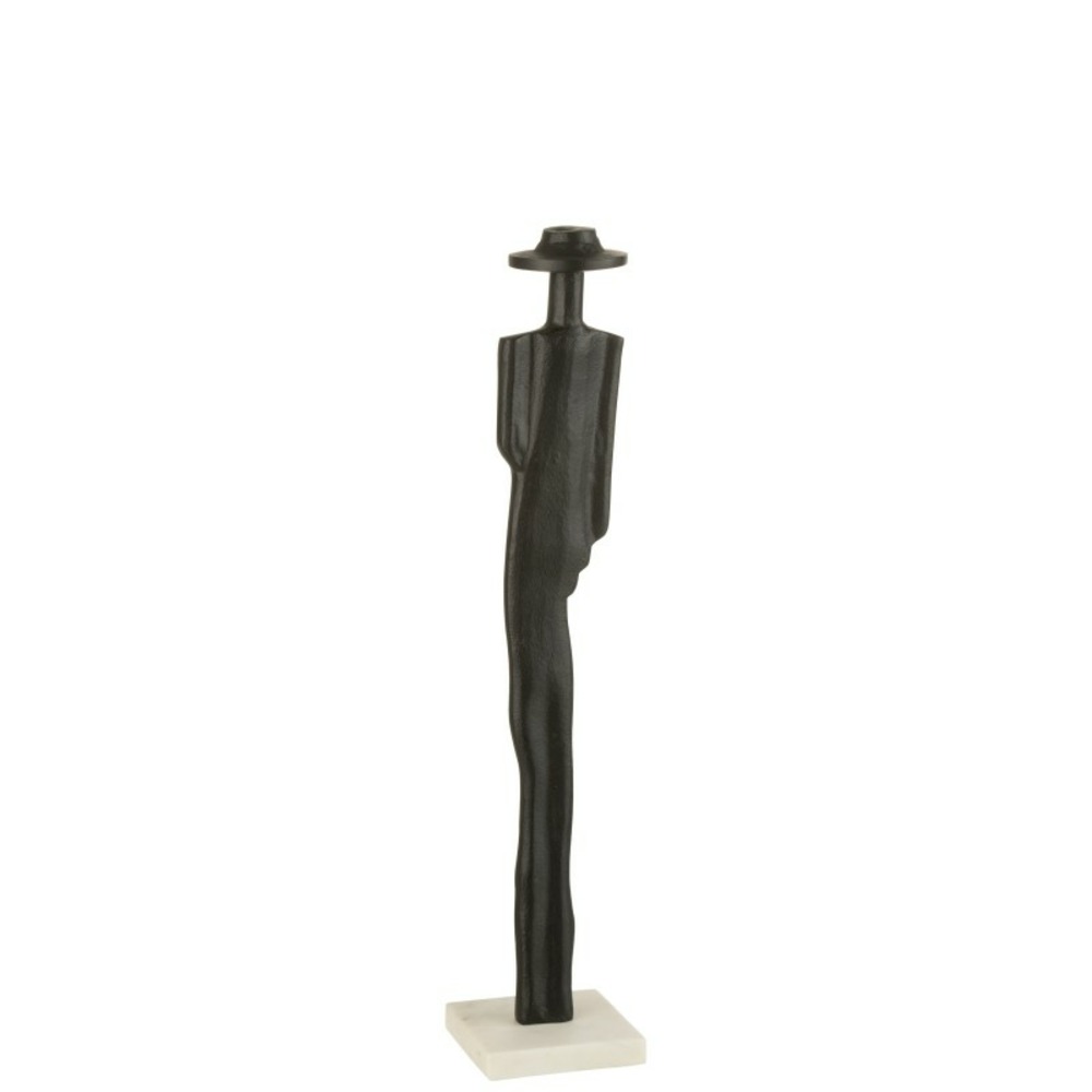 Statue d'une personne avec chapeau sur socle en aluminium noir h52cm