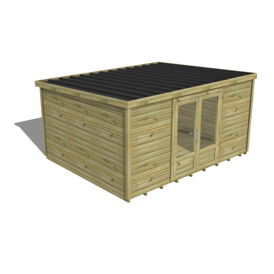 Abri de jardin bois pin traité autoclave 27mm - essentiel - 4,34x3,44m / 15m2 - bac acier - plancher bois