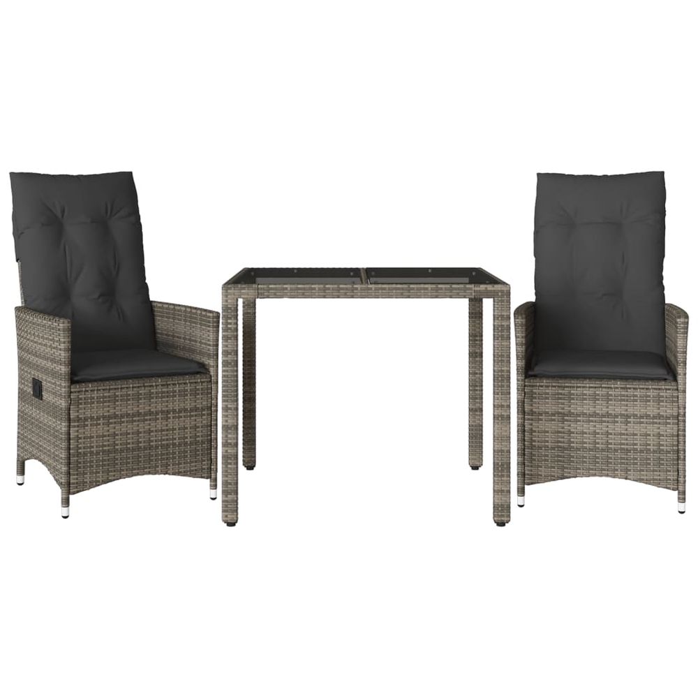 Ensemble de bistro 3 pcs avec coussins gris résine tressée