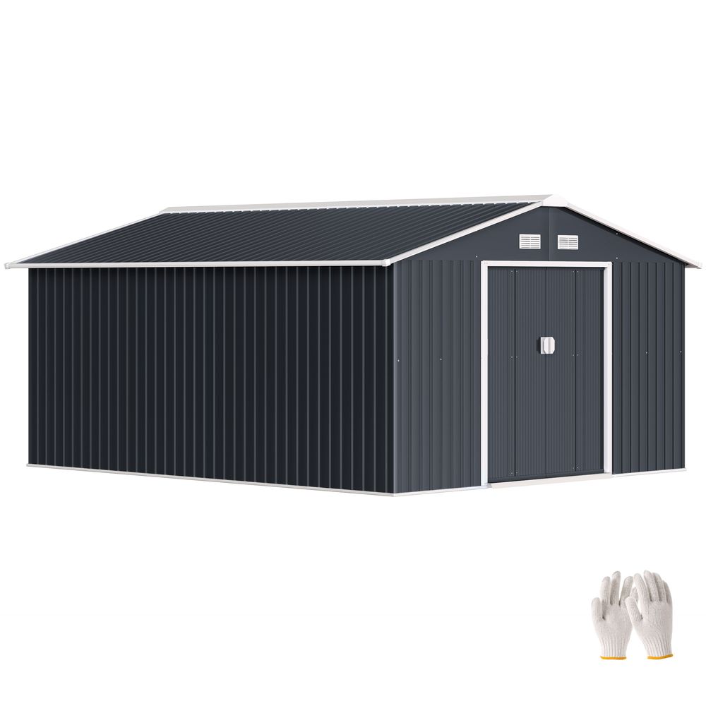 Abri de jardin acier 340 x 386 x 200 cm gris anthracite grande capacité ventilée - comfortxl outdoor living