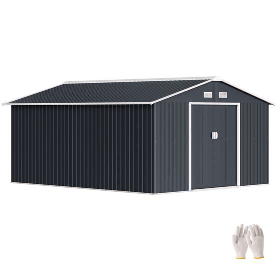 Abri de jardin acier 340 x 386 x 200 cm gris anthracite grande capacité ventilée - comfortxl outdoor living