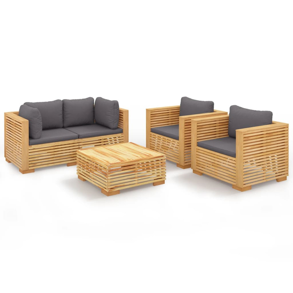 Salon de jardin 5 pcs avec coussins bois de teck solide