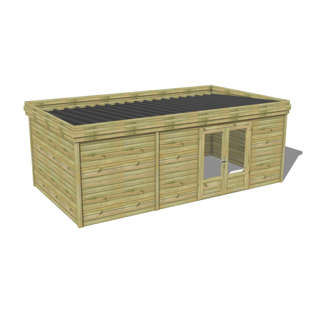 Abri de jardin bois pin traité autoclave 27mm - 6,89x3,44m / 24m2 - bac acier - abri français