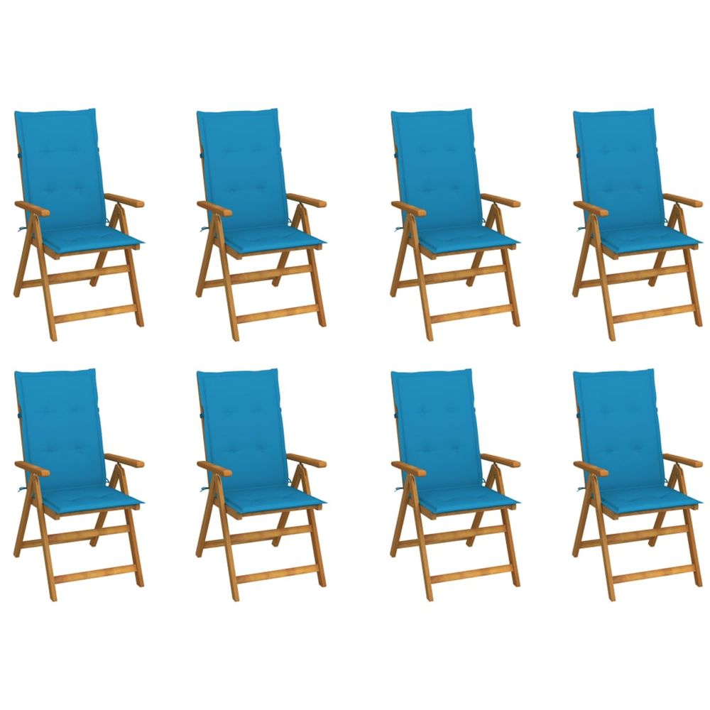 Chaises pliantes avec coussins, 8 pièces, en bois d'acacia massif