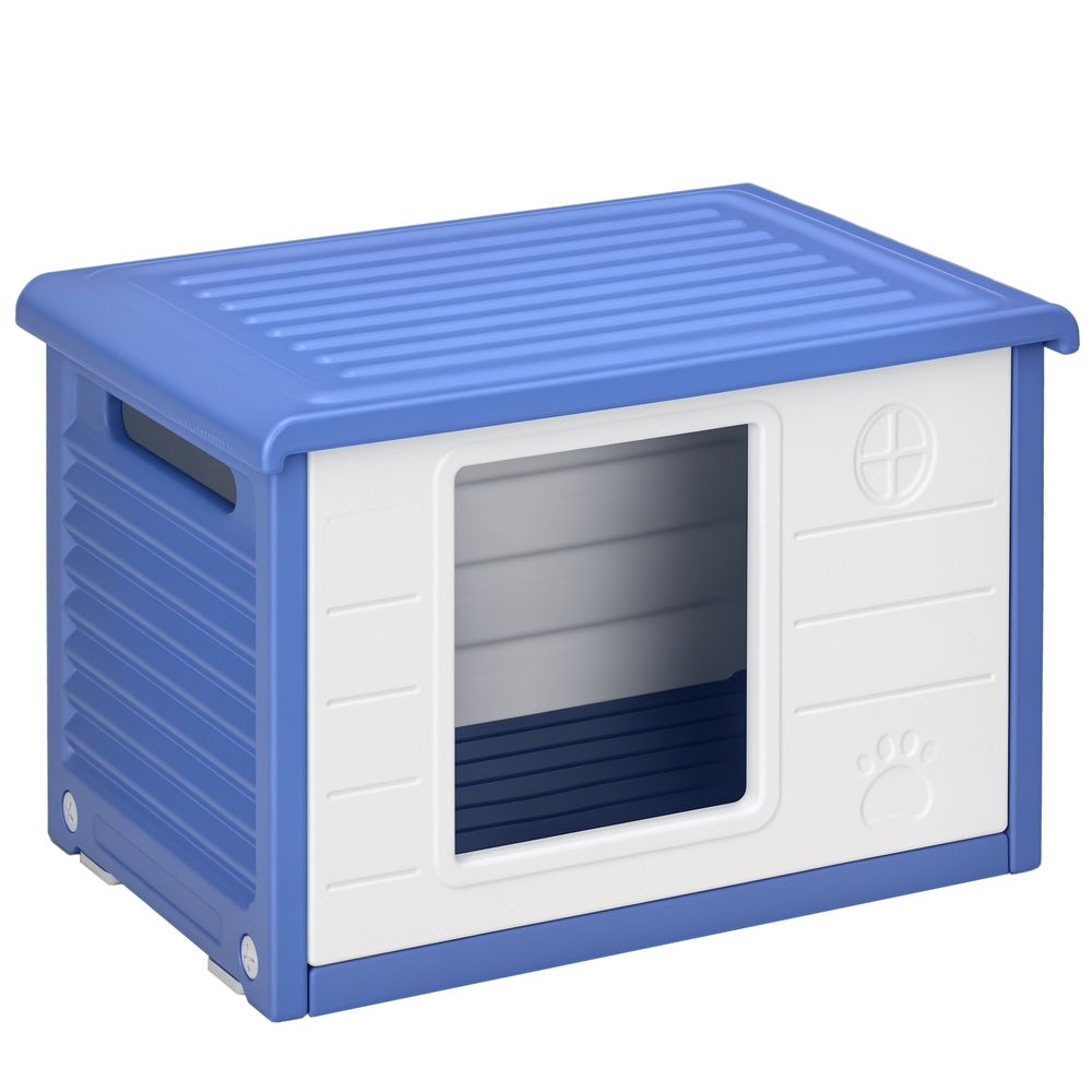 Niche pour chien design - dim. 60l x 42l x 40hcm - pe bleu blanc