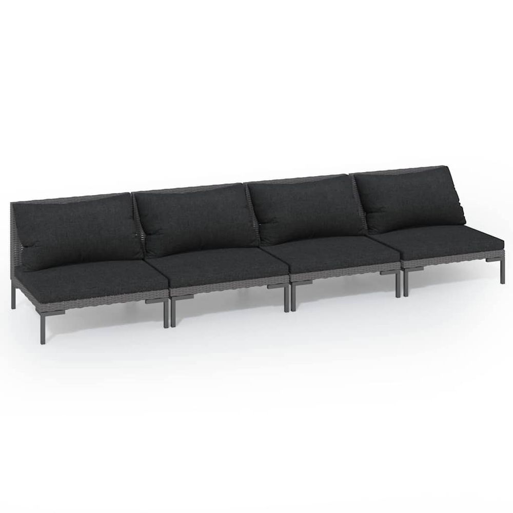 Salon de jardin 4 pcs avec coussins résine tressée gris foncé