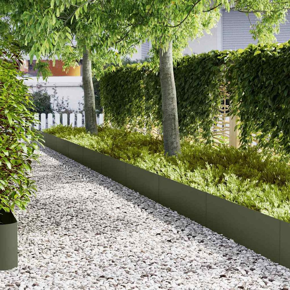 Bordure jardin acier laminé délimitation extérieur 100x30cm vert olive