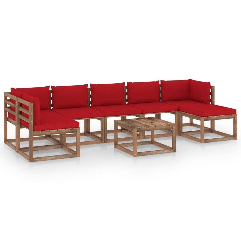 Salon de jardin meuble d'extérieur ensemble de mobilier 8 pièces avec coussins rouge