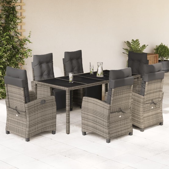 Ensemble à manger de jardin et coussins 7 pcs gris rotin