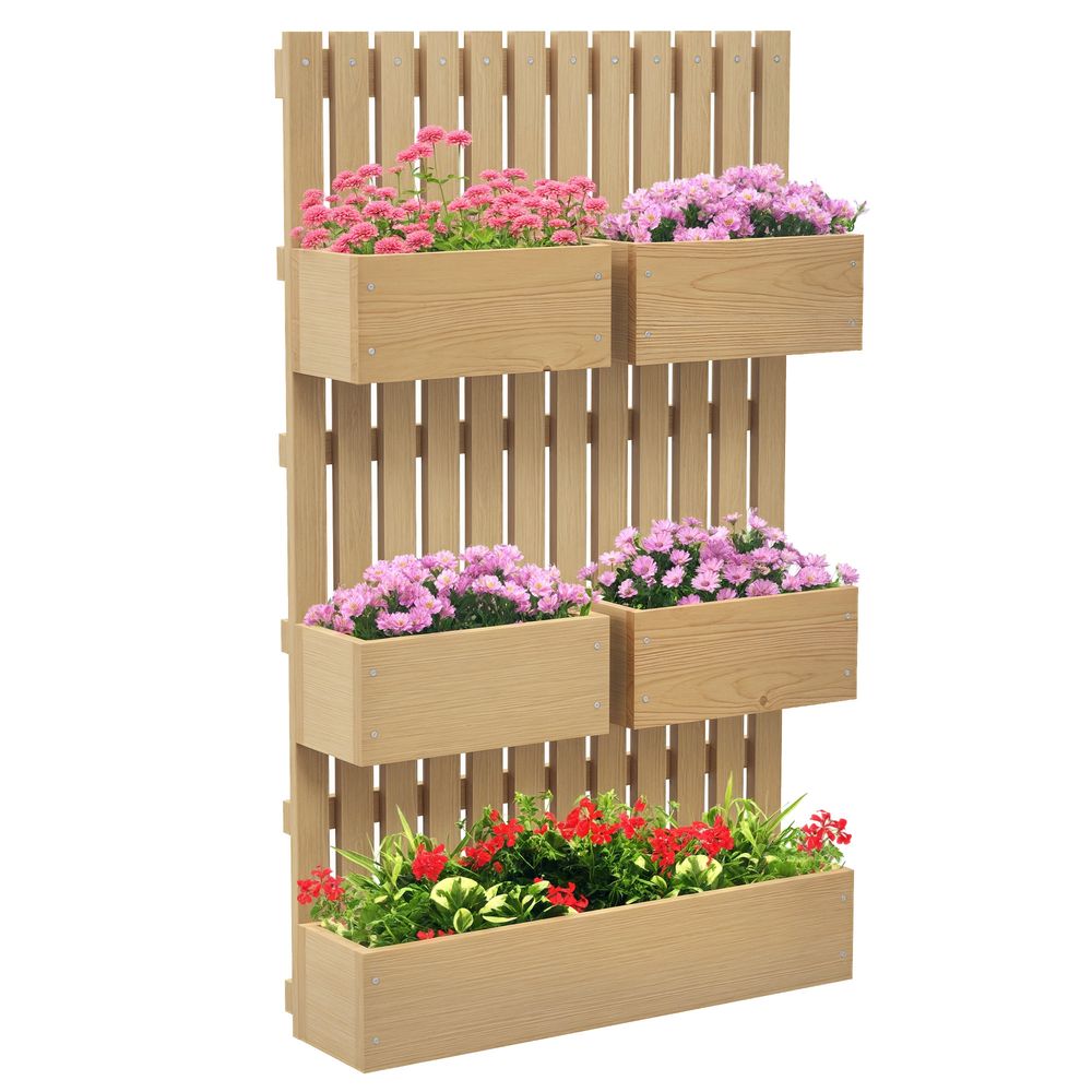Jardinière murale en bois massif avec treillis et 5 bacs amovibles 60x100 cm bois naturel