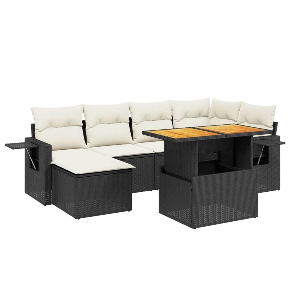 Salon de jardin 7 pcs avec coussins noir résine tressée