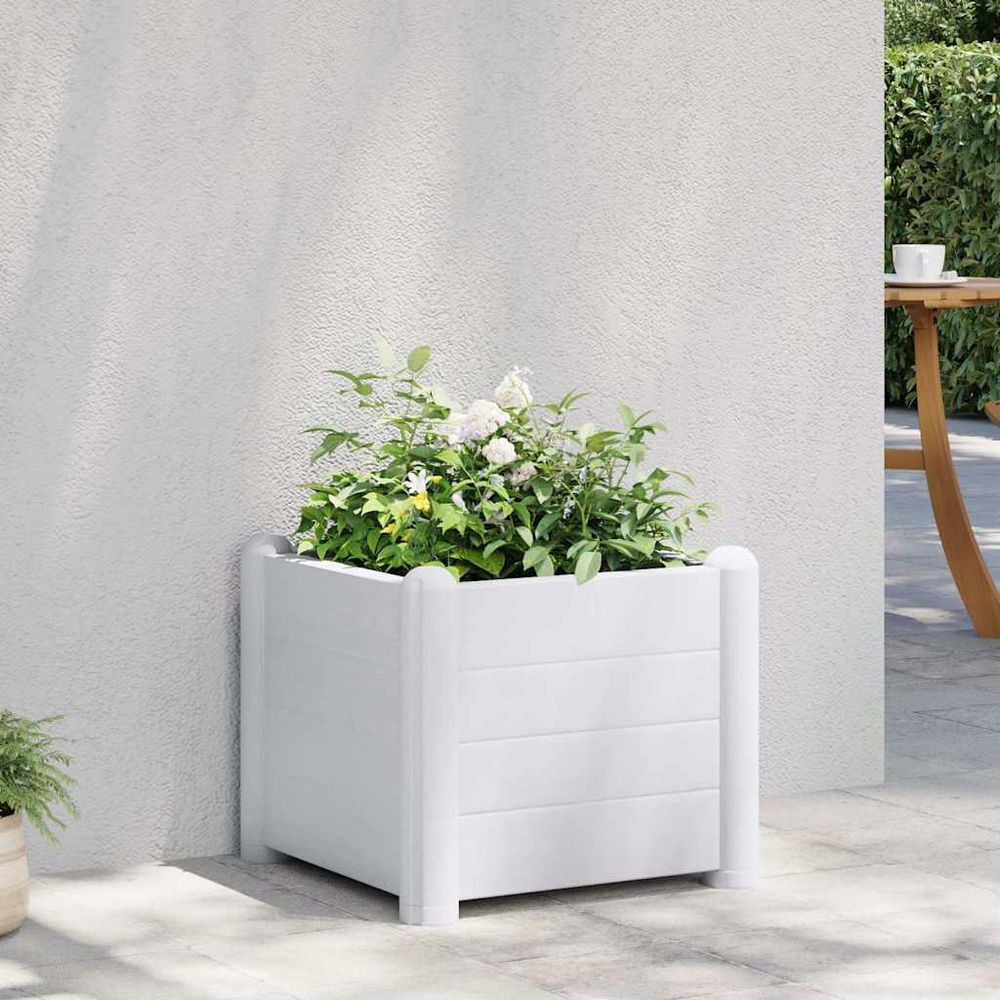 Jardinière carrée polypropylène pour balcon et terrasse usage intérieur extérieur 43x43x35 cm blanc