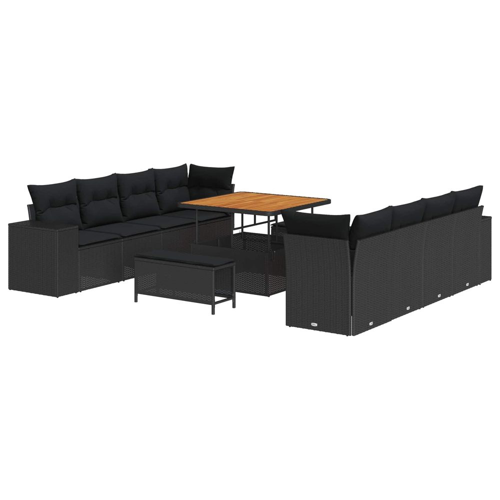 Ensemble de canapé de jardin noir polyrotin