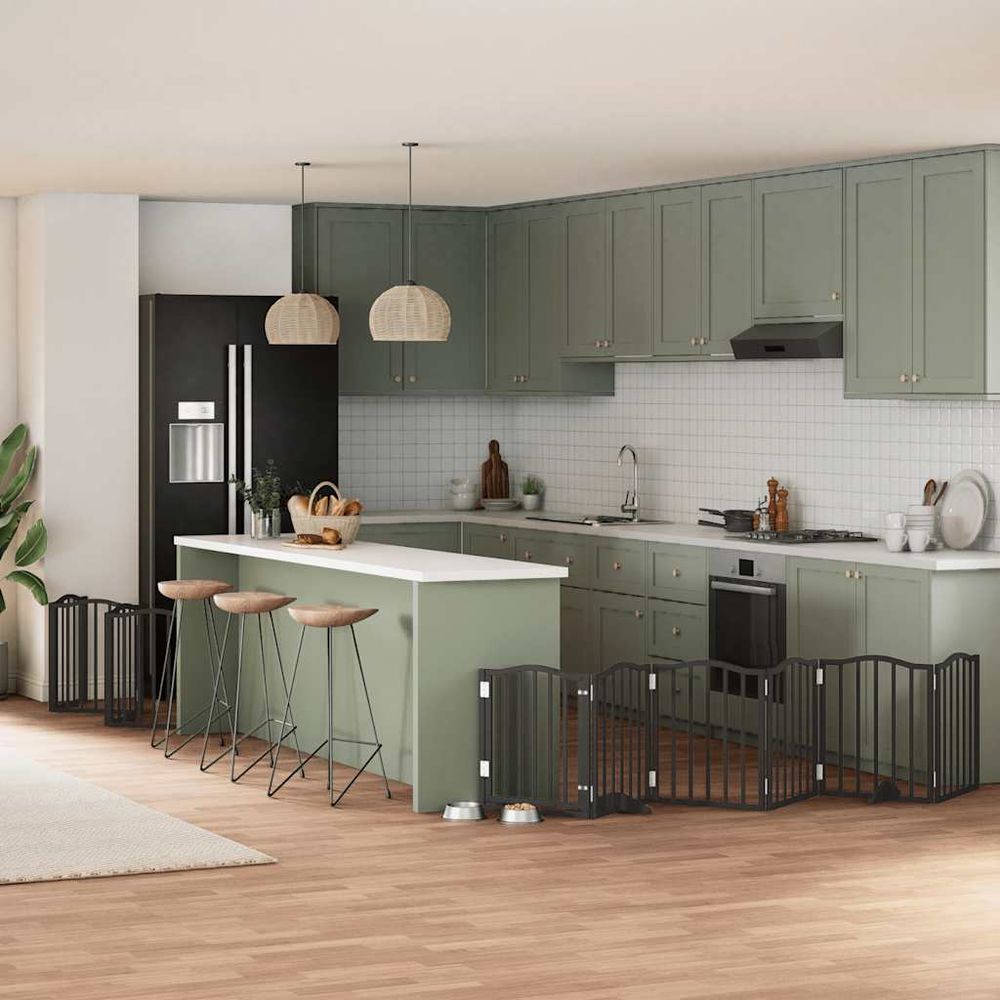 Très grand parc pour chien bois pliable porte de sécurité intérieur noir 15 panneaux