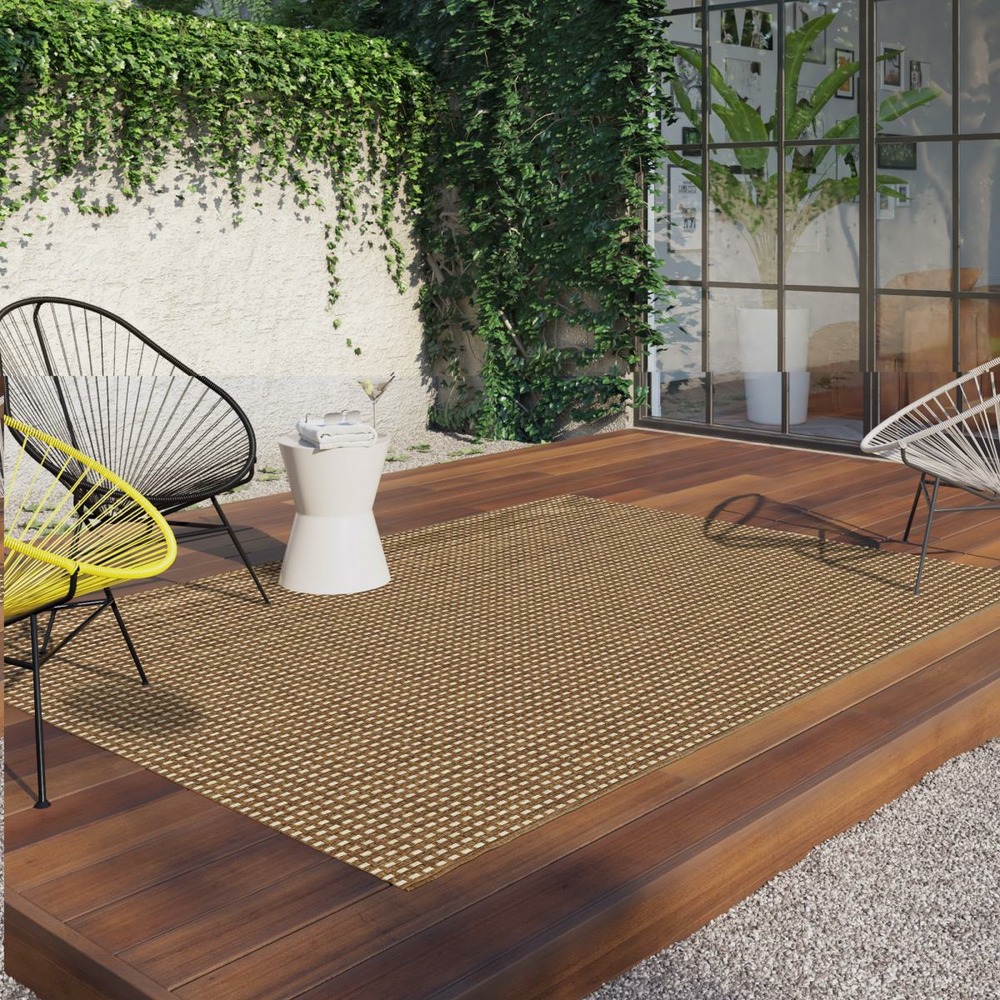 Tapis extérieur 80x200 tissé kilim marron et beige botani 1