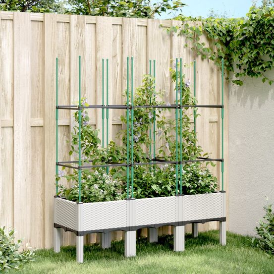 Grande jardinière avec treillis pp jardin terrasse blanc 120x40cm