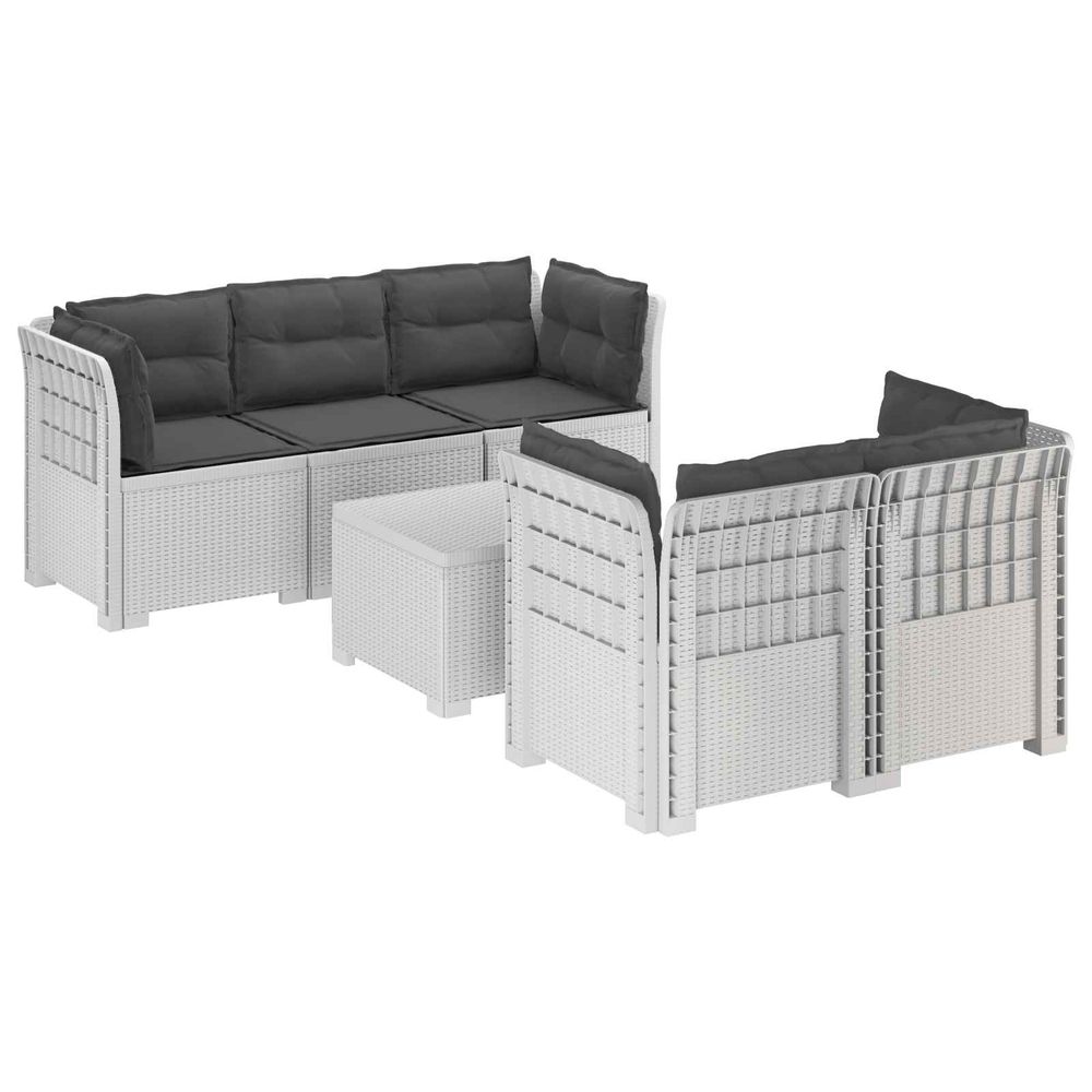Canapé de jardin 5 places avec coussins aspect rotin pp blanc
