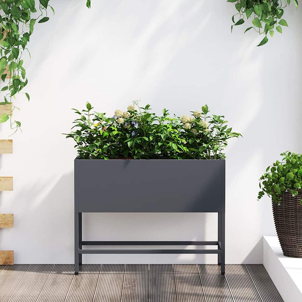 Bac à fleurs surélevé acier pour terrasse 60x26x45 cm anthracite