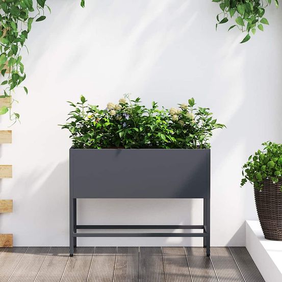 Bac à fleurs surélevé acier pour terrasse 60x26x45 cm anthracite