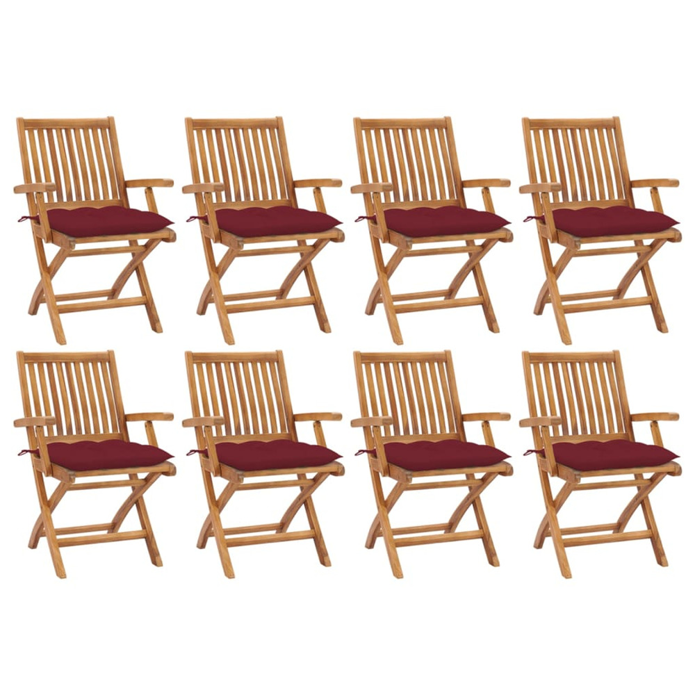 Chaises pliables de jardin avec coussins lot de 8 teck solide