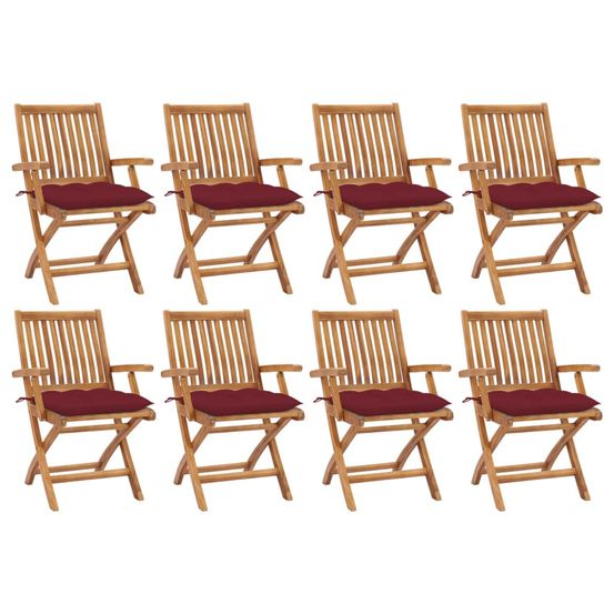 Chaises pliables de jardin avec coussins lot de 8 teck solide