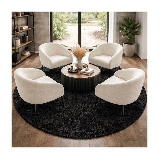 Tapis poils longs shaggy ø80cm rond tissé noir motif uni uni l