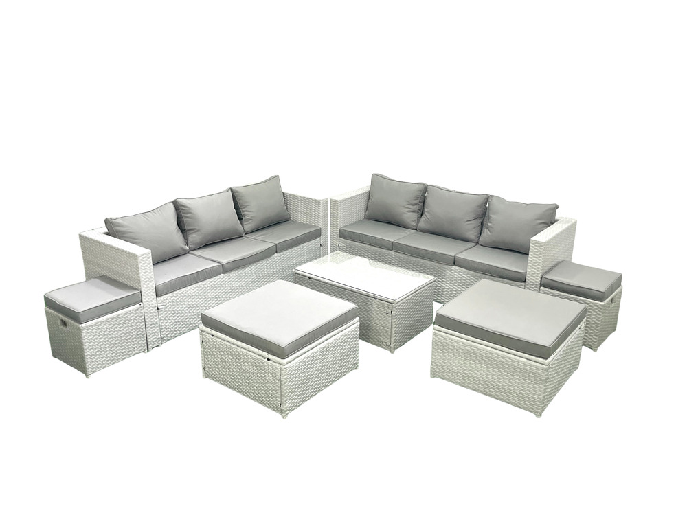 7 pièces salon de jardin canapé de jardin table basse avec 4 tabourets gris clair mixte