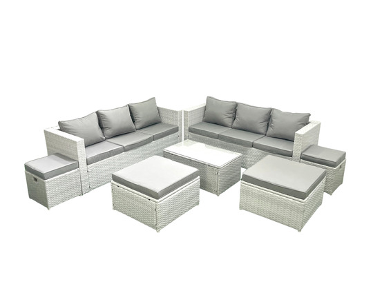 7 pièces salon de jardin canapé de jardin table basse avec 4 tabourets gris clair mixte